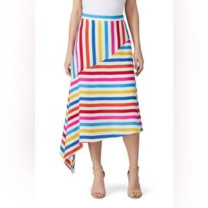 Color Me Courtney Elle Midi Skirt Multi Color Stripe Asymmetric Rainbow‎ size 4